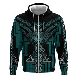 New Zealand Manta Ray Hoodie Maori Tukutuku Taniko Motifs Teal