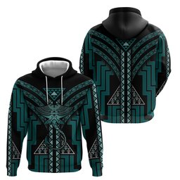 New Zealand Manta Ray Hoodie Maori Tukutuku Taniko Motifs Teal