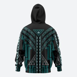 New Zealand Manta Ray Zip Hoodie Maori Tukutuku Taniko Motifs Teal