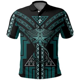 New Zealand Manta Ray Polo Shirt Maori Tukutuku Taniko Motifs Teal