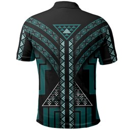 New Zealand Manta Ray Polo Shirt Maori Tukutuku Taniko Motifs Teal