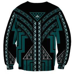 New Zealand Manta Ray Sweatshirt Maori Tukutuku Taniko Motifs Teal