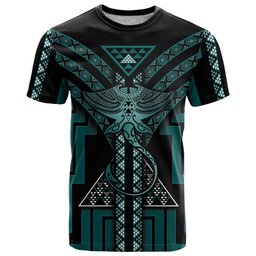 New Zealand Manta Ray T Shirt Maori Tukutuku Taniko Motifs Teal