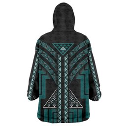 New Zealand Manta Ray Wearable Blanket Hoodie Maori Tukutuku Taniko Motifs Teal