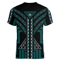 New Zealand Manta Ray Women V-Neck T-Shirt Maori Tukutuku Taniko Motifs Teal