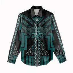 New Zealand Manta Ray Women Casual Shirt Maori Tukutuku Taniko Motifs Teal
