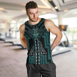New Zealand Manta Ray Men Tank Top Maori Tukutuku Taniko Motifs Teal