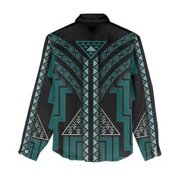 New Zealand Manta Ray Women Casual Shirt Maori Tukutuku Taniko Motifs Teal