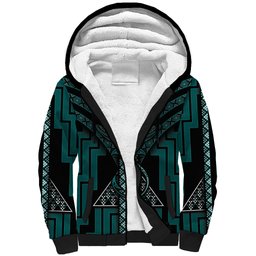 New Zealand Manta Ray Sherpa Hoodie Maori Tukutuku Taniko Motifs Teal