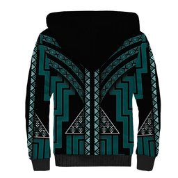 New Zealand Manta Ray Sherpa Hoodie Maori Tukutuku Taniko Motifs Teal