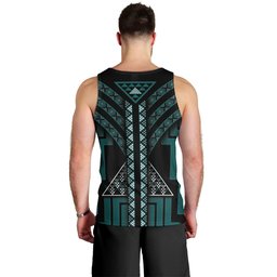 New Zealand Manta Ray Men Tank Top Maori Tukutuku Taniko Motifs Teal