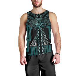 New Zealand Manta Ray Men Tank Top Maori Tukutuku Taniko Motifs Teal