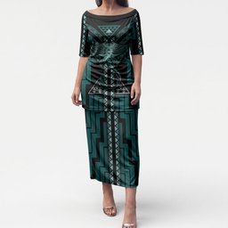 New Zealand Manta Ray Puletasi Maori Tukutuku Taniko Motifs Teal