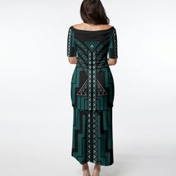 New Zealand Manta Ray Puletasi Maori Tukutuku Taniko Motifs Teal