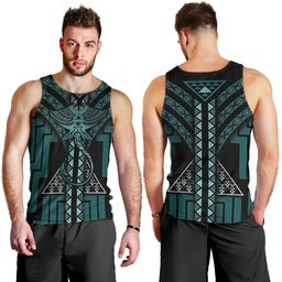 New Zealand Manta Ray Men Tank Top Maori Tukutuku Taniko Motifs Teal