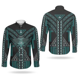 New Zealand Manta Ray Couples Matching Short Sleeve Bodycon Dress and Long Sleeve Button Shirt Maori Tukutuku Taniko Motifs Teal