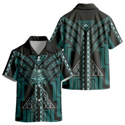 New Zealand Manta Ray Kid Hawaiian Shirt Maori Tukutuku Taniko Motifs Teal