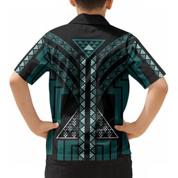 New Zealand Manta Ray Kid Hawaiian Shirt Maori Tukutuku Taniko Motifs Teal