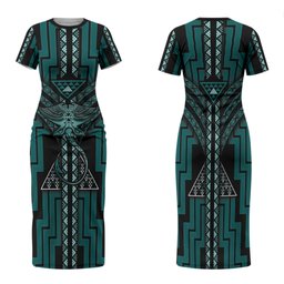 New Zealand Manta Ray Family Matching Short Sleeve Bodycon Dress and Hawaiian Shirt Maori Tukutuku Taniko Motifs Teal