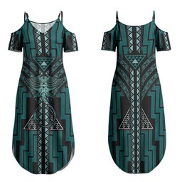 New Zealand Manta Ray Family Matching Summer Maxi Dress and Hawaiian Shirt Maori Tukutuku Taniko Motifs Teal