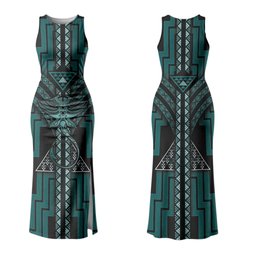 New Zealand Manta Ray Family Matching Tank Maxi Dress and Hawaiian Shirt Maori Tukutuku Taniko Motifs Teal