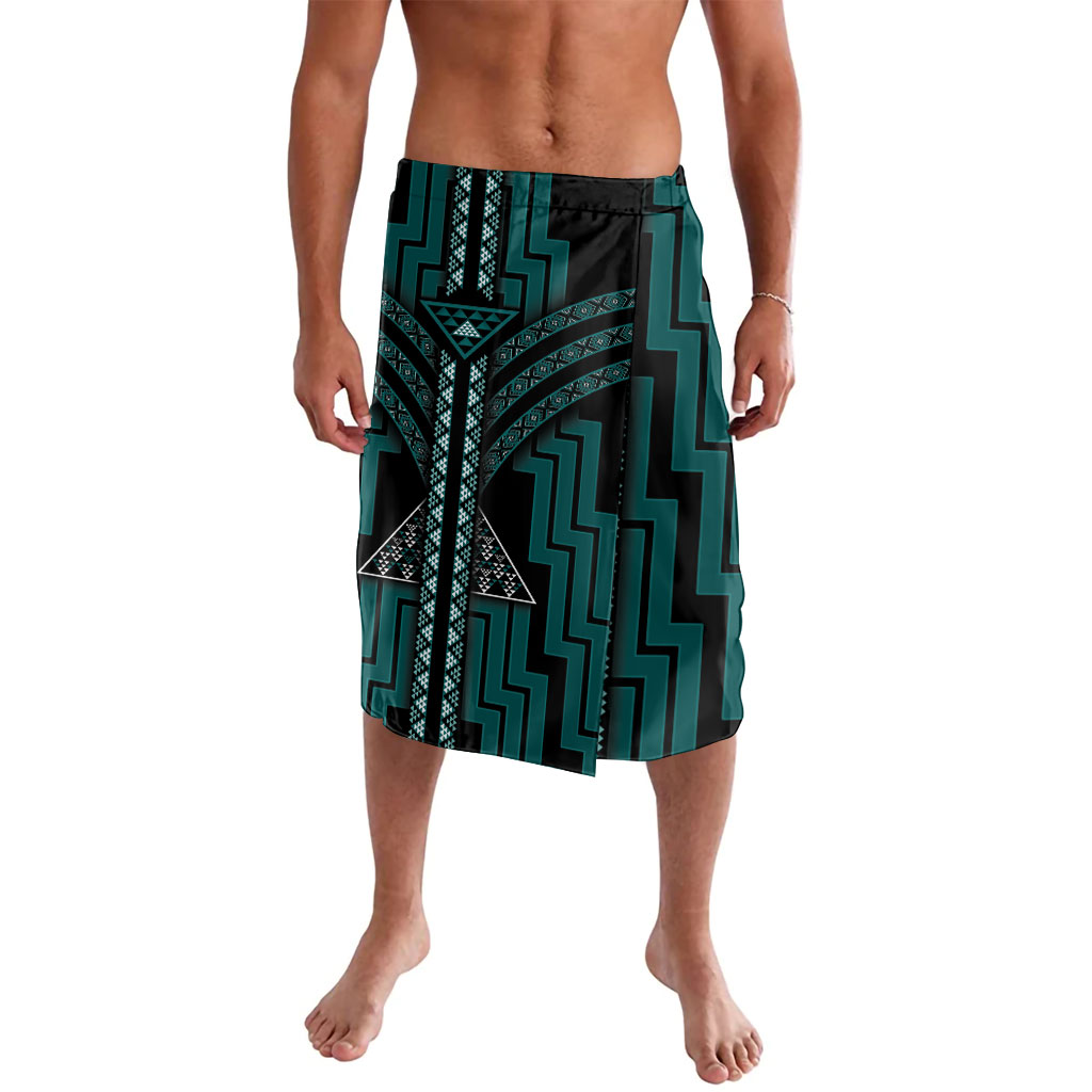 New Zealand Manta Ray Lavalava Maori Tukutuku Taniko Motifs Teal