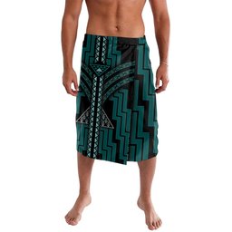 New Zealand Manta Ray Lavalava Maori Tukutuku Taniko Motifs Teal