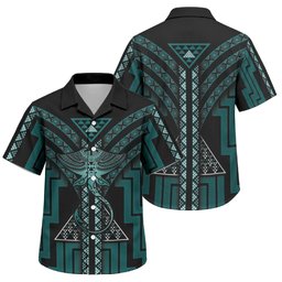 New Zealand Manta Ray Family Matching Mermaid Dress and Hawaiian Shirt Maori Tukutuku Taniko Motifs Teal