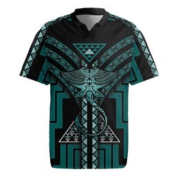 New Zealand Manta Ray Rugby Jersey Maori Tukutuku Taniko Motifs Teal
