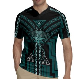 New Zealand Manta Ray Rugby Jersey Maori Tukutuku Taniko Motifs Teal