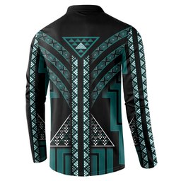 New Zealand Manta Ray Button Sweatshirt Maori Tukutuku Taniko Motifs Teal