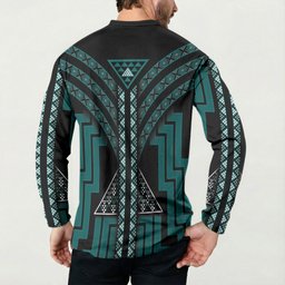 New Zealand Manta Ray Button Sweatshirt Maori Tukutuku Taniko Motifs Teal