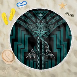 New Zealand Manta Ray Beach Blanket Maori Tukutuku Taniko Motifs Teal