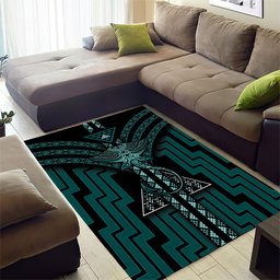 New Zealand Manta Ray Area Rug Maori Tukutuku Taniko Motifs Teal