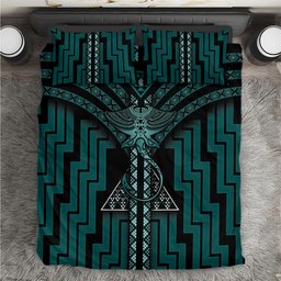 New Zealand Manta Ray Bedding Set Maori Tukutuku Taniko Motifs Teal
