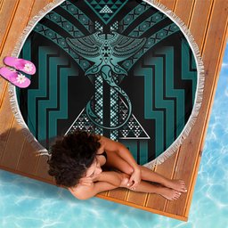 New Zealand Manta Ray Beach Blanket Maori Tukutuku Taniko Motifs Teal