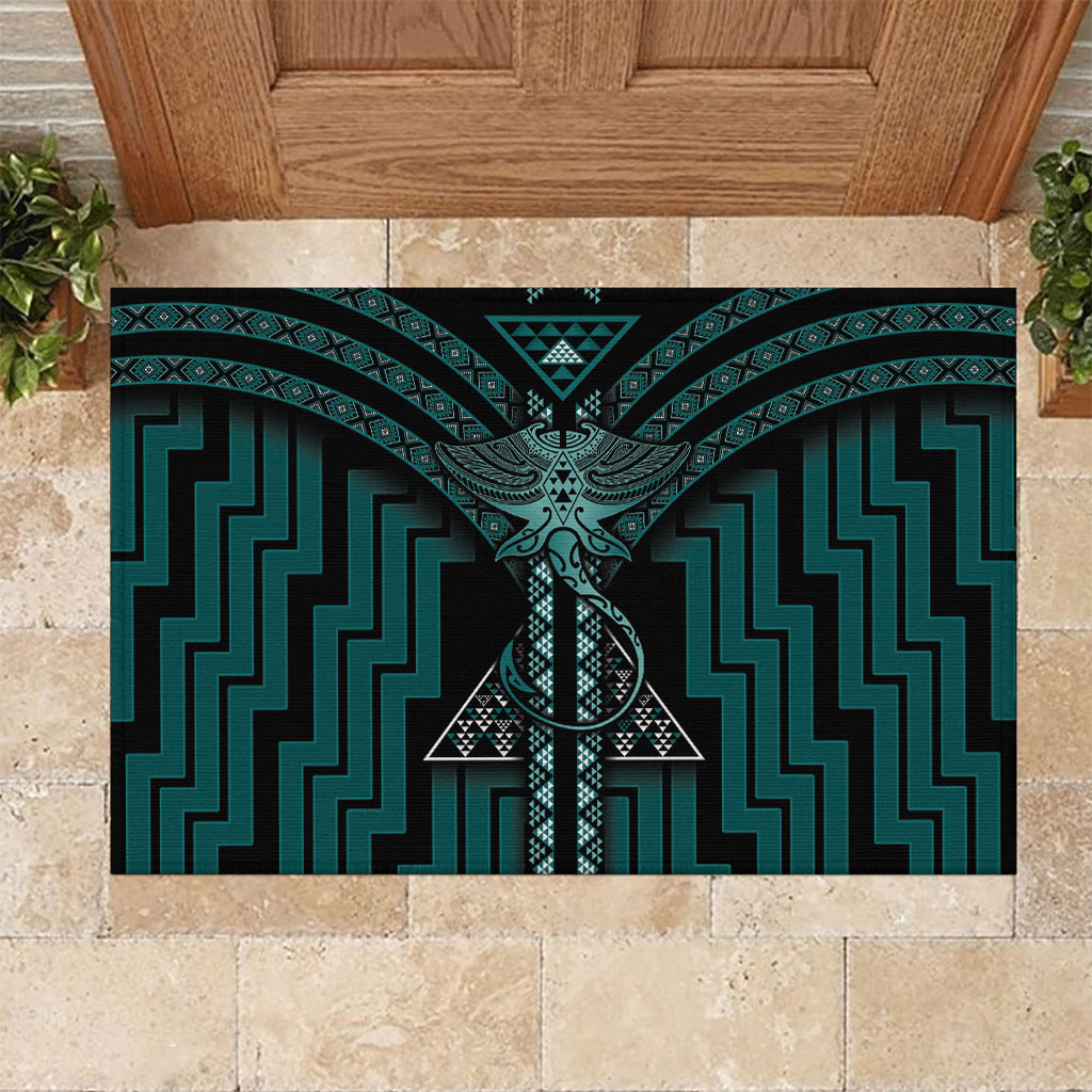 New Zealand Manta Ray Rubber Doormat Maori Tukutuku Taniko Motifs Teal