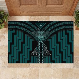 New Zealand Manta Ray Rubber Doormat Maori Tukutuku Taniko Motifs Teal