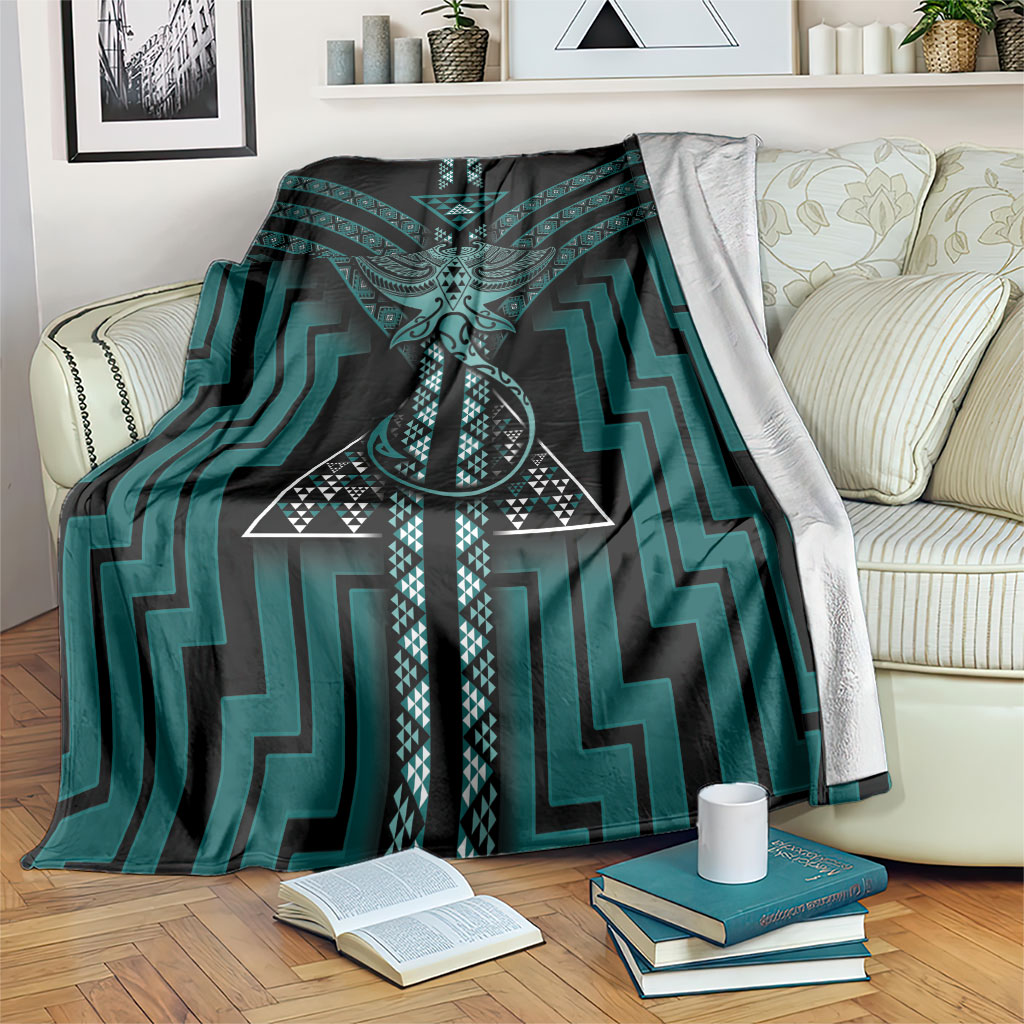 New Zealand Manta Ray Blanket Maori Tukutuku Taniko Motifs Teal
