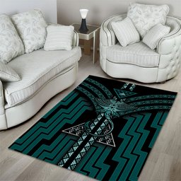 New Zealand Manta Ray Area Rug Maori Tukutuku Taniko Motifs Teal