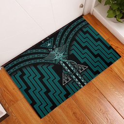New Zealand Manta Ray Rubber Doormat Maori Tukutuku Taniko Motifs Teal