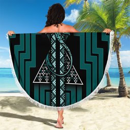 New Zealand Manta Ray Beach Blanket Maori Tukutuku Taniko Motifs Teal