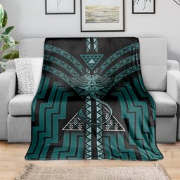 New Zealand Manta Ray Blanket Maori Tukutuku Taniko Motifs Teal