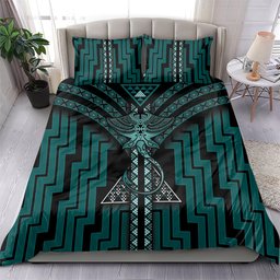 New Zealand Manta Ray Bedding Set Maori Tukutuku Taniko Motifs Teal