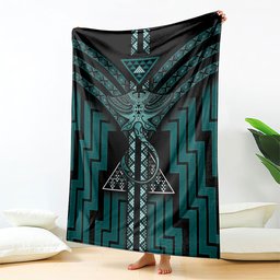 New Zealand Manta Ray Blanket Maori Tukutuku Taniko Motifs Teal