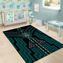 New Zealand Manta Ray Area Rug Maori Tukutuku Taniko Motifs Teal