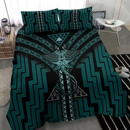 New Zealand Manta Ray Bedding Set Maori Tukutuku Taniko Motifs Teal
