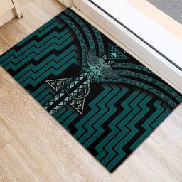New Zealand Manta Ray Rubber Doormat Maori Tukutuku Taniko Motifs Teal