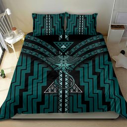 New Zealand Manta Ray Bedding Set Maori Tukutuku Taniko Motifs Teal