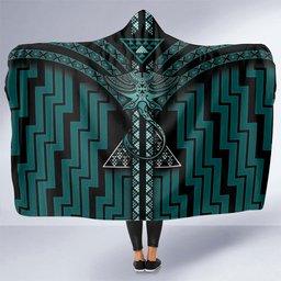 New Zealand Manta Ray Hooded Blanket Maori Tukutuku Taniko Motifs Teal